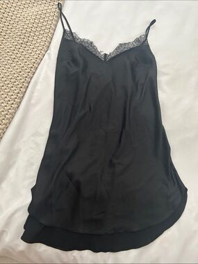 Black Lace-Trim Satin Slip Dress - Women's Intimates